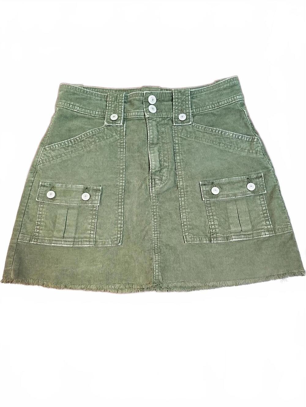 AE Super High Rise A-Line Corduroy Cargo Skirt, Women’s Size 2, Stretch, Green